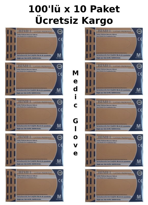 BİMEL Lateks Pudrasız Muayene Eldiveni (Medium) 100'lü x 10 Paket