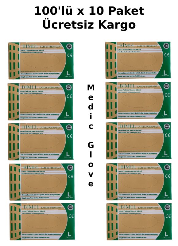 BİMEL Lateks Pudrasız Muayene Eldiveni (Large) 100'lü x 10 Paket