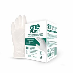 onePLUS Steril Cerrahi Eldiven (No:7,5) Pudrasız Lateks 50'li x 8 Paket - Koli