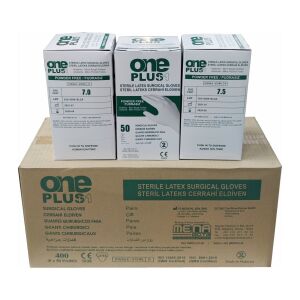 onePLUS Steril Cerrahi Eldiven (No:6,5) Pudrasız Lateks 50'li x 8 Paket - Koli