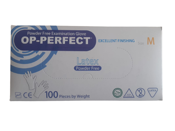 OP-PERFECT  Pudrasız Lateks Muayene Eldiveni (Medium) 100'lü Paket
