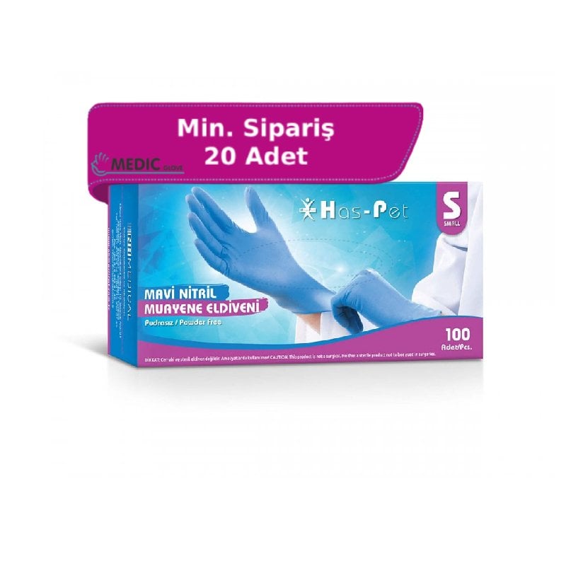 Has-Pet Mavi Pudrasız Nitril Muayene Eldiveni (XS) 100'lü Paket