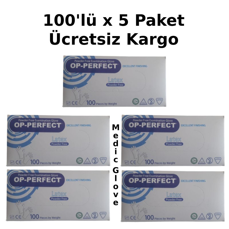OP-PERFECT  Pudrasız Lateks Muayene Eldiveni (Large) - 100'lü x 5 Paket