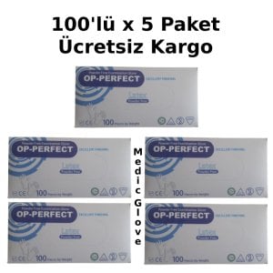 OP-PERFECT  Pudrasız Lateks Muayene Eldiveni (Large) - 100'lü x 5 Paket
