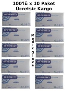 OP-PERFECT  Pudrasız Lateks Muayene Eldiveni (Medium) - 100'lü x 10 Paket