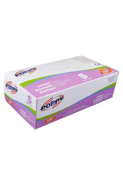 POPPY Pudralı Lateks Muayene Eldiveni (Small) 100'lü x 10 - Paket