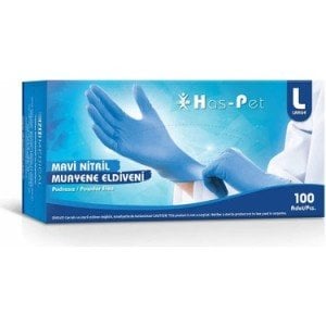 Has-Pet Mavi Pudrasız Nitril Muayene Eldiveni (Large) 100'lü Paket