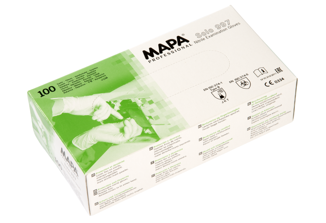 Mapa Solo 997 Mavi Pudrasız Nitril Muayene Eldiveni 100'lü Pk (Large)