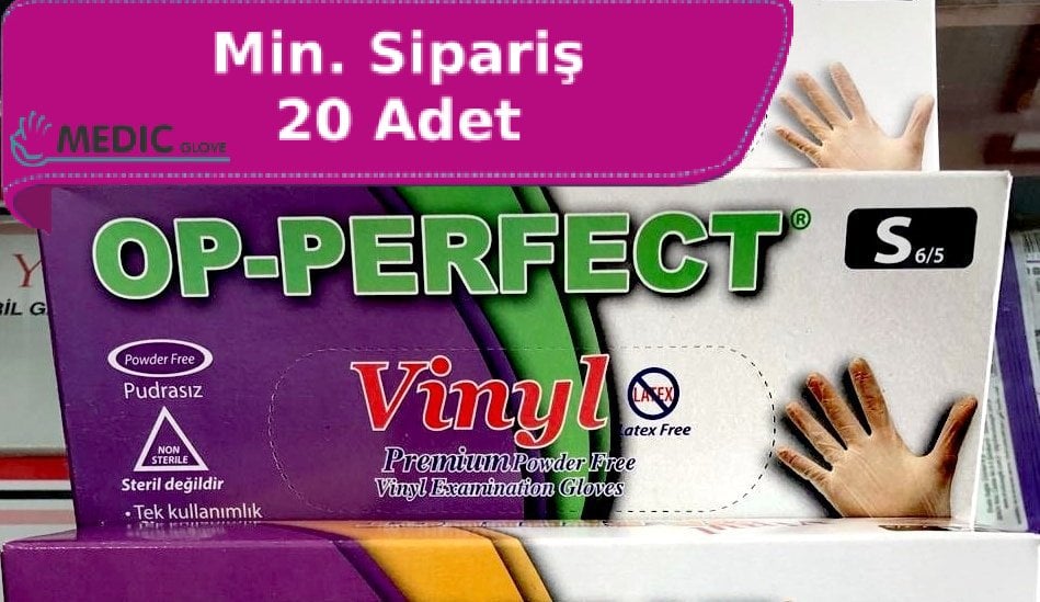 OP-PERFECT Pudrasız Vinil Muayene Eldiveni (Small) 100'lü Paket
