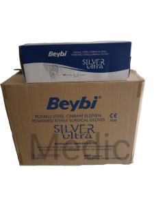 Beybi Pudralı Steril Cerrahi Eldiven Silver Ultra 50'li Paket (No:8,0) x 8 Pk-1 Koli
