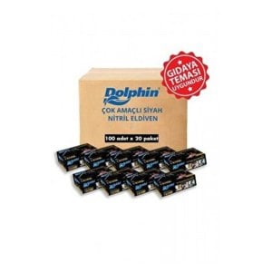 Dolphin Siyah Pudrasız Nitril  Eldiven (Medium) 100'lü x 20 Paket - 1 Koli