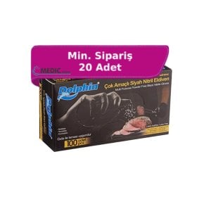 Dolphin Siyah Pudrasız Nitril  Eldiven (Large) 100'lü  Paket