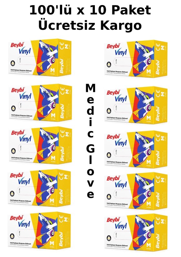 Beybi Pudrasız Vinil (Vinyl) Muayene Eldiveni - 100'lü x 10 Paket (Medium)