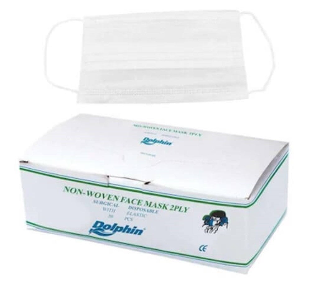 Dolphin Lastikli Cerrahi Bez Ağız Burun Maskesi 40 PK  (50'li, 2 Katlı,2000 Adet)