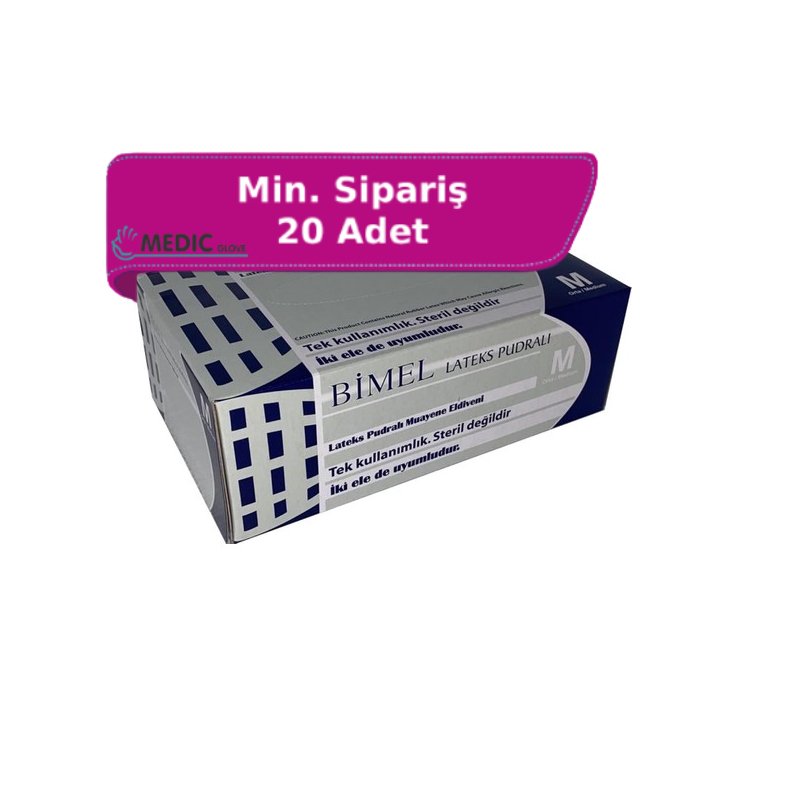 BİMEL Lateks Pudralı (Medium) Muayene Eldiveni 100'lü Paket