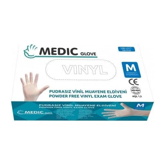 MEDIC GLOVE Şeffaf Pudrasız Vinil Muayene Eldiveni (Medium-Orta) 100'lü Paket