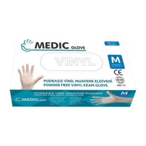 MEDIC GLOVE Şeffaf Pudrasız Vinil Muayene Eldiveni (Medium-Orta) 100'lü Paket