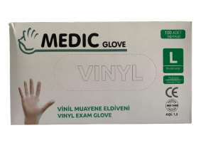 MEDIC GLOVE Şeffaf Pudrasız Vinil Muayene Eldiveni (Large) 100'lü x 5 Paket