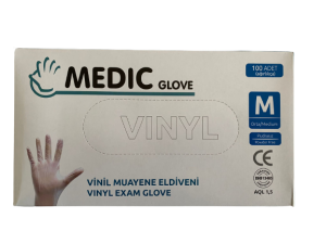 MEDIC GLOVE Şeffaf Pudrasız Vinil Muayene Eldiveni (Medium) 100'lü x 5 Paket