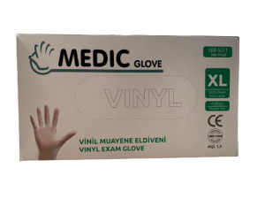 MEDIC GLOVE Şeffaf Pudrasız Vinil Muayene Eldiveni (XL) 100'lü x 10 Paket
