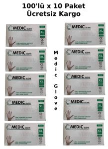 MEDIC GLOVE Şeffaf Pudrasız Vinil Muayene Eldiveni (XL) 100'lü x 10 Paket