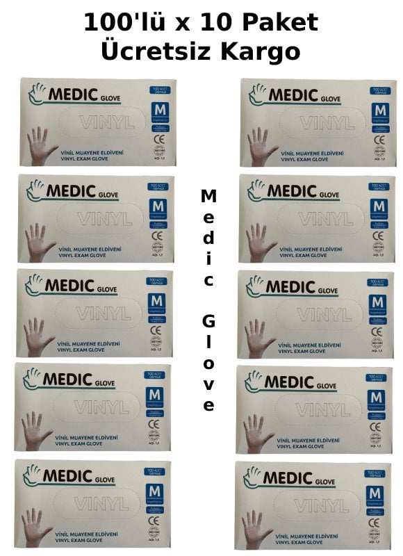 MEDIC GLOVE Şeffaf Pudrasız Vinil Muayene Eldiveni (Medium) 100'lü x 10 Paket