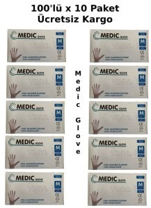 MEDIC GLOVE Şeffaf Pudrasız Vinil Muayene Eldiveni (Medium) 100'lü x 10 Paket