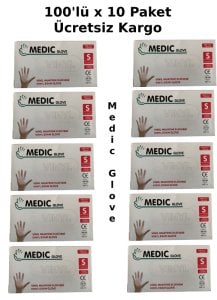 MEDIC GLOVE Şeffaf Pudrasız Vinil Muayene Eldiveni (Small) 100'lü x 10 Paket