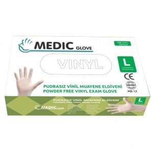 MEDIC GLOVE Şeffaf Pudrasız Vinil Muayene Eldiveni (Large) 100'lü x 10 Paket