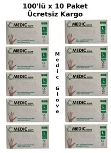 MEDIC GLOVE Şeffaf Pudrasız Vinil Muayene Eldiveni (Large) 100'lü x 10 Paket
