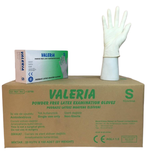 VALERIA Pudrasız Lateks Muayene Eldiveni - 20 Paket - 1 Koli (Small)