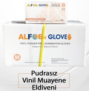 ALFOEx Glove Şeffaf Pudrasız Vinil Muayene Eldiveni 100'lü x 20 Paket - 1 Koli-M
