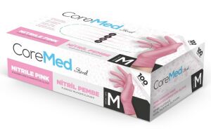 CoreMed Pembe Nitril Pudrasız Muayene Eldiveni (Medium) 100'lü Pk