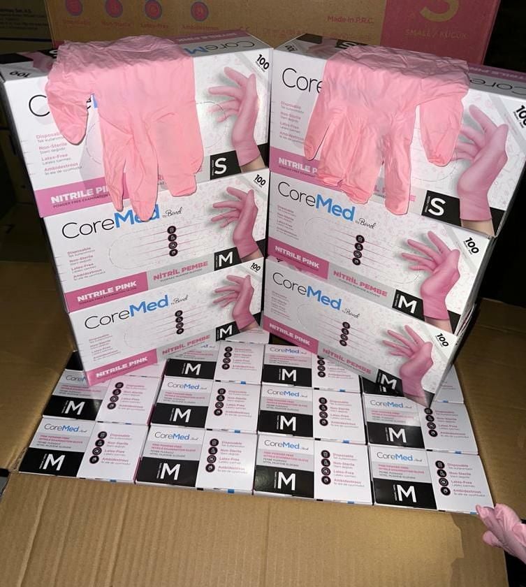 CoreMed Pembe Nitril Pudrasız Muayene Eldiveni (Small) 100'lü x 20 Pk - Koli