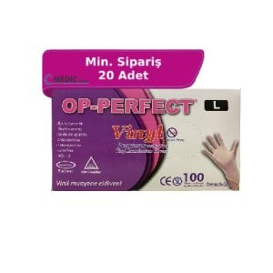 OP-PERFECT Pudrasız Vinil Muayene Eldiveni (Large) 100'lü Paket
