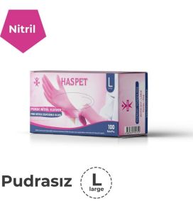 HASPET Pembe Nitril Pudrasız Muayene Eldiveni (Large) 100'lü x 20 Pk - Koli