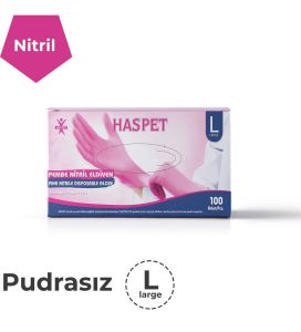 HASPET Pembe Nitril Pudrasız Muayene Eldiveni (Large) 100'lü x 20 Pk - Koli