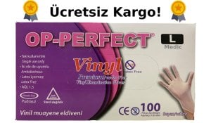 OP-PERFECT Pudrasız Vinil Muayene Eldiveni (Large) 100'lü x 20 Paket-1 Koli