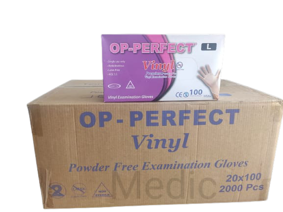 OP-PERFECT Pudrasız Vinil Muayene Eldiveni (Large) 100'lü x 20 Paket-1 Koli