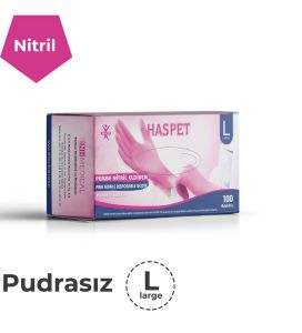 HASPET Pembe Nitril Pudrasız Muayene Eldiveni (Large) 100'lü Pk