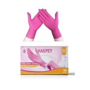 HASPET Pembe Nitril Pudrasız Muayene Eldiveni (Medium) 100'lü Pk