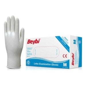 Beybi Pudralı Lateks Muayene Eldiveni (Medium) 100'lü Paket