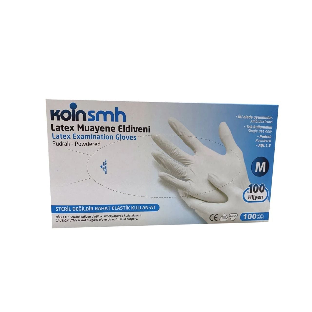 Koinsmh Pudralı Lateks Muayene Eldiveni (Medium) 100'lü Paket