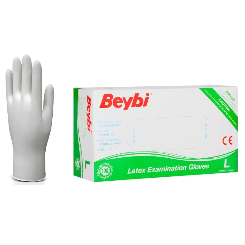 Beybi Pudralı Lateks Muayene Eldiveni (Large) 100'lü Paket
