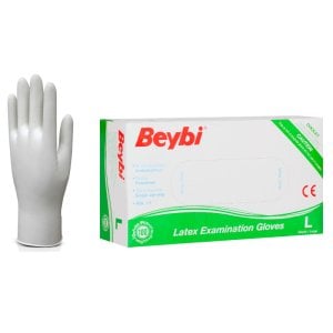 Beybi Pudralı Lateks Muayene Eldiveni (Large) 100'lü Paket