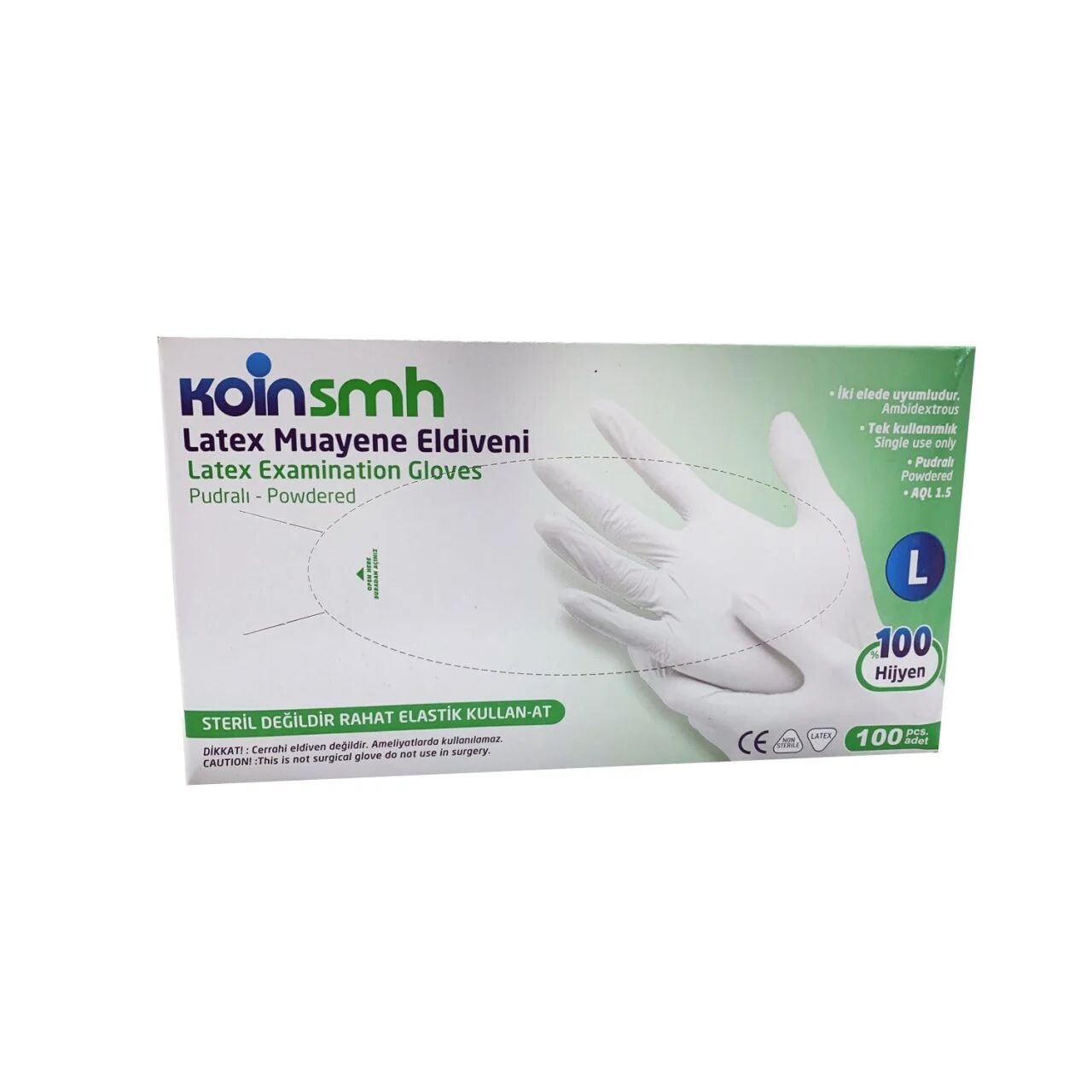 Koinsmh Pudralı Lateks Muayene Eldiveni (Large) 100'lü Paket