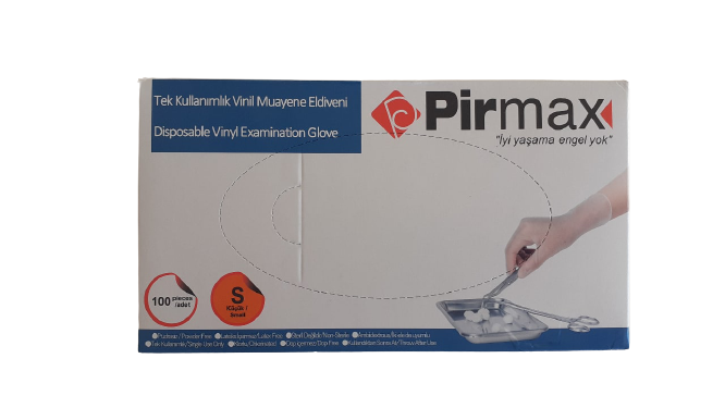 Pirmax Vinil Muayene Eldiveni Pudrasız 100'lü Paket (Small-Küçük)