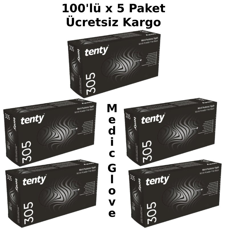 tenty Siyah Pudrasız Nitril  Eldiven (Medium) 100'lü 5 Paket