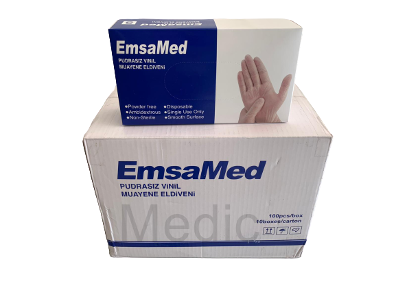 EmsaMed Muayene Eldiveni Vinil Pudrasız (Small) 100'lü x 10 Paket - 1 Koli