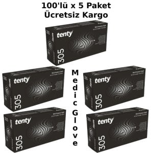 tenty Siyah Pudrasız Nitril  Eldiven (Large) 100'lü 5 Paket
